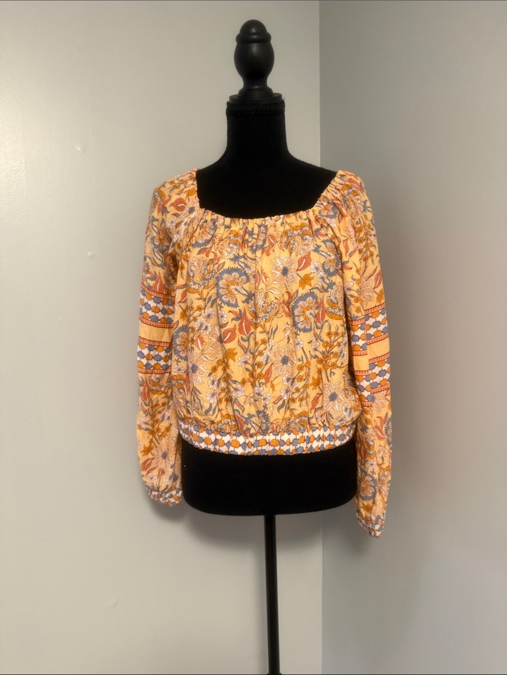 Rachel Zoe Floral Smocked Peasant Blouse - Yellow & Blue